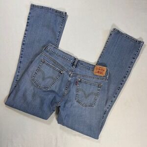 Levis 515 Boot Cut Jeans Womens 8M Med Wash Mid Rise Stretch Distressed Denim